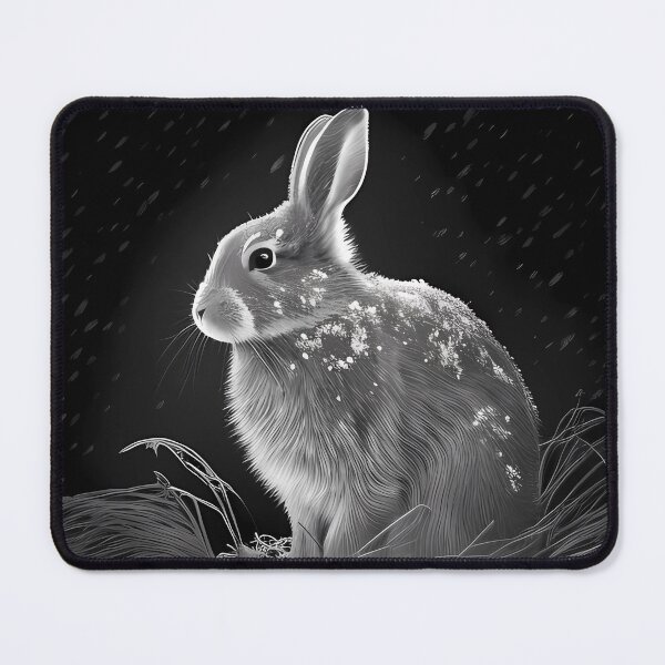 Item preview, Pencil drawn Snow Rabbit Detailed Black and White Artwork designed and sold by Pencil-Art.