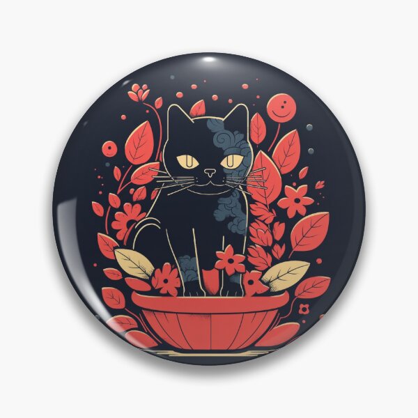 Item preview, Tatuaje japonés gato negro en maceta roja rosa designed and sold by Louis-MDK.