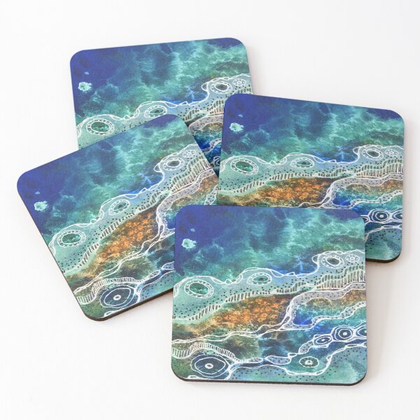 Item preview, Turquoise and Gold Abstract Landscape designed and sold by heartsake.