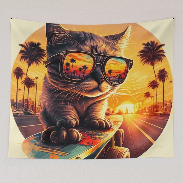 Item preview, Cat skateboarding designed and sold by Yaksza.