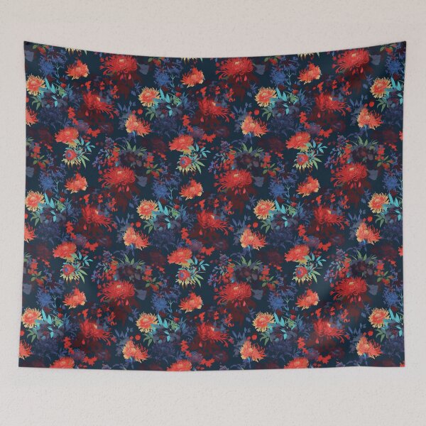 Item preview, Winter blooms: dark floral with reds and orange designed and sold by Relephants.