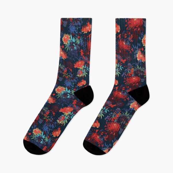 Item preview, Winter blooms: dark floral with reds and orange designed and sold by Relephants.