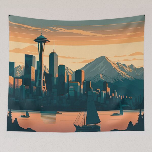 Item preview, Lo-fi Seattle Washington US Skyline Sunrise Horizon designed and sold by ImaginePrintsHQ.