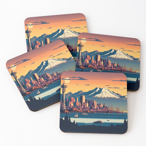 Item preview, Seattle Washington US Skyline Sunrise Horizon with Mountains designed and sold by ImaginePrintsHQ.