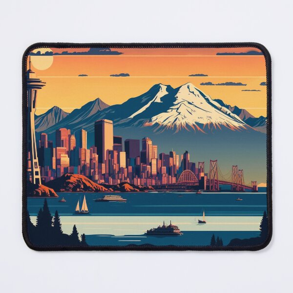 Item preview, Seattle Washington US Skyline Sunrise Horizon with Mountains designed and sold by ImaginePrintsHQ.