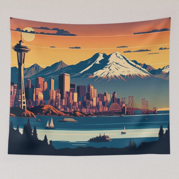Item preview, Seattle Washington US Skyline Sunrise Horizon with Mountains designed and sold by ImaginePrintsHQ.