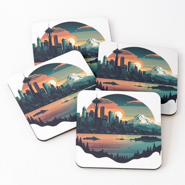 Item preview, Artsy Seattle Washington US Skyline Sunrise Horizon designed and sold by ImaginePrintsHQ.