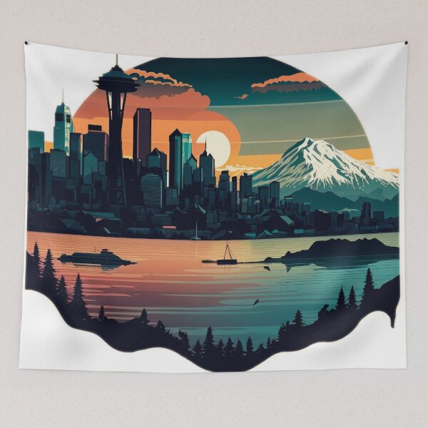 Item preview, Artsy Seattle Washington US Skyline Sunrise Horizon designed and sold by ImaginePrintsHQ.