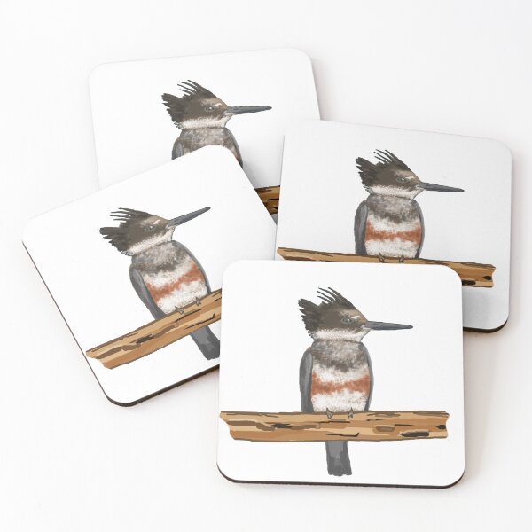 Item preview, Belted Kingfisher female on Branch designed and sold by VerdeDoodleDuck.