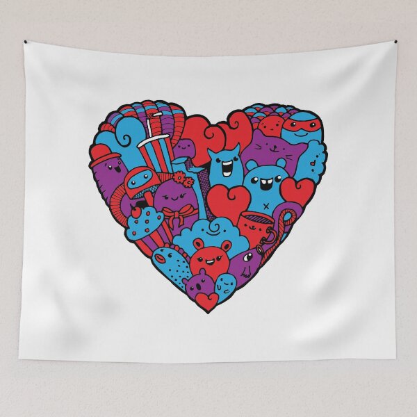 Item preview, Heart doodle cute monsters designed and sold by Studio Bako.