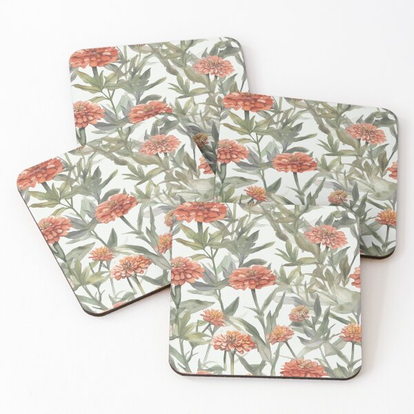Item preview, Delightful Dwarf Zinnias on White Watercolor Canvas designed and sold by TopArtsy.