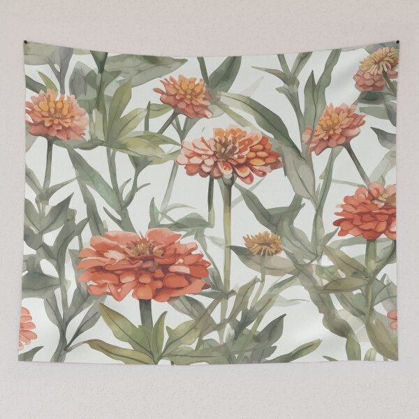 Item preview, Delightful Dwarf Zinnias on White Watercolor Canvas designed and sold by TopArtsy.
