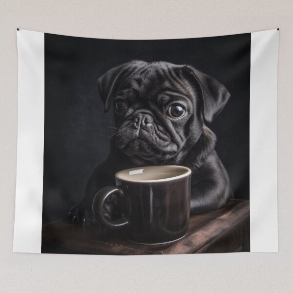 Item preview, Perky Pup: Adorable Pug Coffee Art for Caffeine Lovers  designed and sold by ClawedCreations.