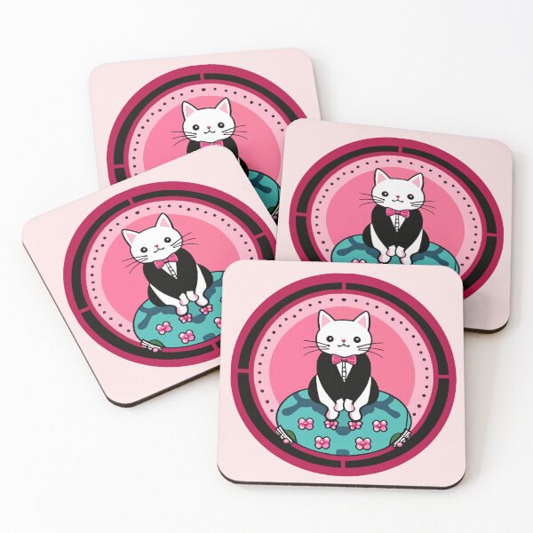 Item preview, Cute Tuxedo Cat with Pink Bow Tie on Blue Pillow: Kawaii Logo Design designed and sold by BrightMint.