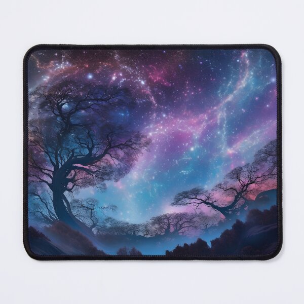 Item preview, Dusky Dreamscape: Shadowy Trees Caressed by a Swirling Azure and Violet Sky designed and sold by MonsterMatt87.
