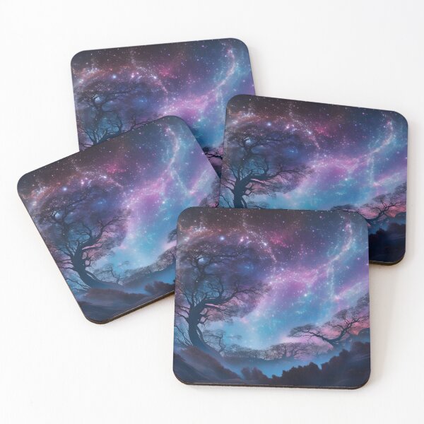 Item preview, Dusky Dreamscape: Shadowy Trees Caressed by a Swirling Azure and Violet Sky designed and sold by MonsterMatt87.