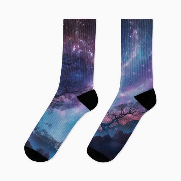 Item preview, Dusky Dreamscape: Shadowy Trees Caressed by a Swirling Azure and Violet Sky designed and sold by MonsterMatt87.