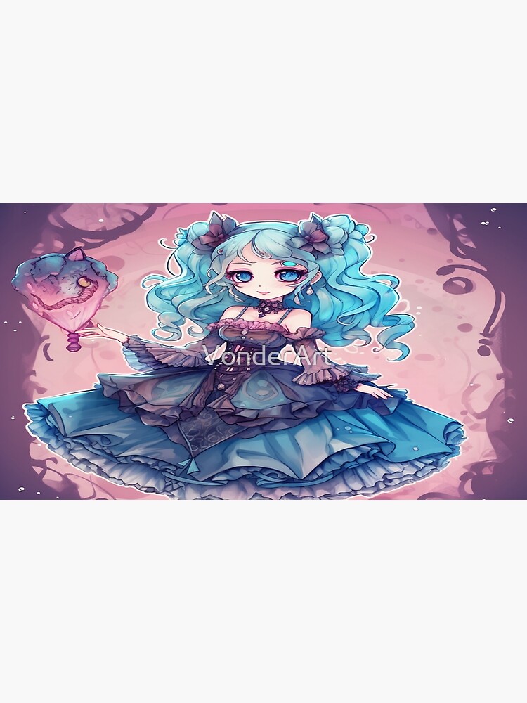 Blue Haired Girl Anime Drawing Print Cute Anime Girl 