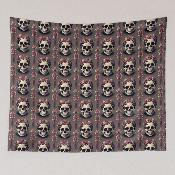 Item preview, Seamless Skull Floral Pattern - Dark and Edgy Design Flowers Hair designed and sold by Patternawy.