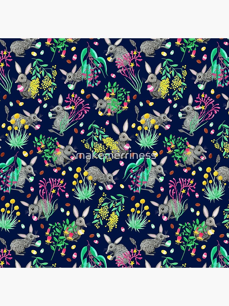 Thumbnail 4 of 4, Pillow, Australian Easter Bilby Egg Hunt | Navy designed and sold by makemerriness.