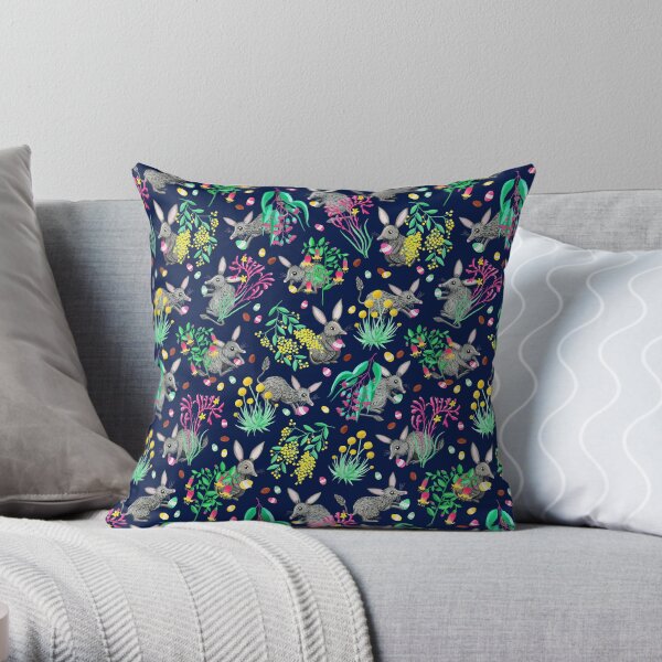 Australian Easter Bilby Egg Hunt - Navy Throw Pillow
