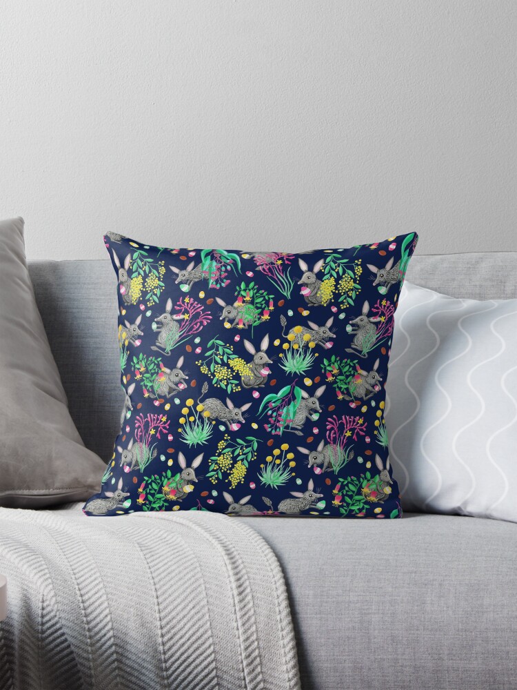 Thumbnail 1 of 4, Pillow, Australian Easter Bilby Egg Hunt | Navy designed and sold by makemerriness.