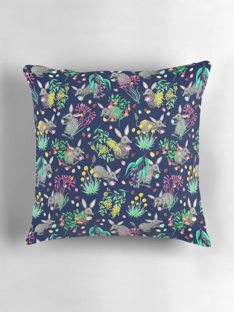 Thumbnail 3 of 4, Pillow, Australian Easter Bilby Egg Hunt | Navy designed and sold by makemerriness.
