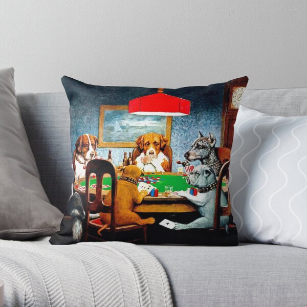 DOGS PLAYING POKER : Vintage C M Coolidge Print Throw Pillow