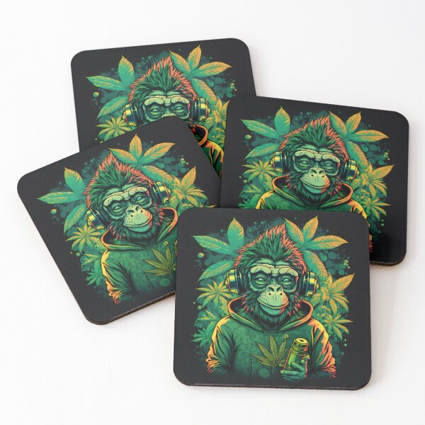 Item preview, MONKEY Wearing Favorite WEED HOODIE while Rocking Out to Music - a Cannabis Marijuana Design designed and sold by CannaCreative.