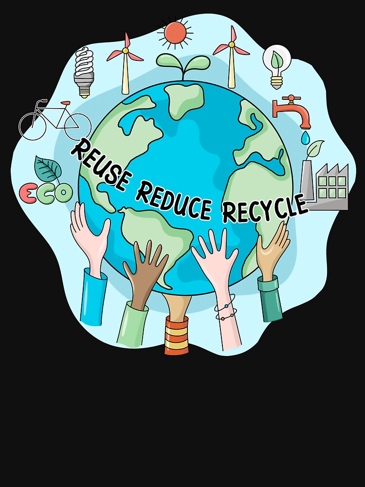 Discover Recycle Reuse Renew Rethink メンズ レディース Tシャツ Slogan リサイクル 再利用 更新 再考 環境保護