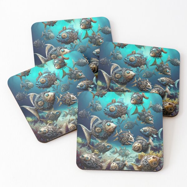 Item preview, Steampunk Mechanical Ocean Fish in Gold and Blue designed and sold by Amanda Lucas.