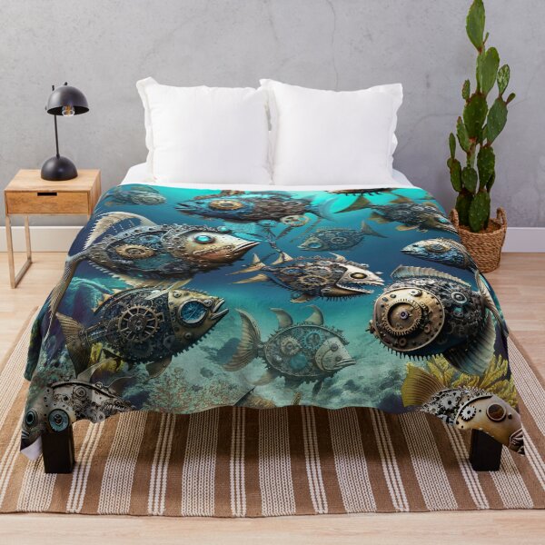 Item preview, Steampunk Mechanical Ocean Fish in Gold and Blue designed and sold by Amanda Lucas.