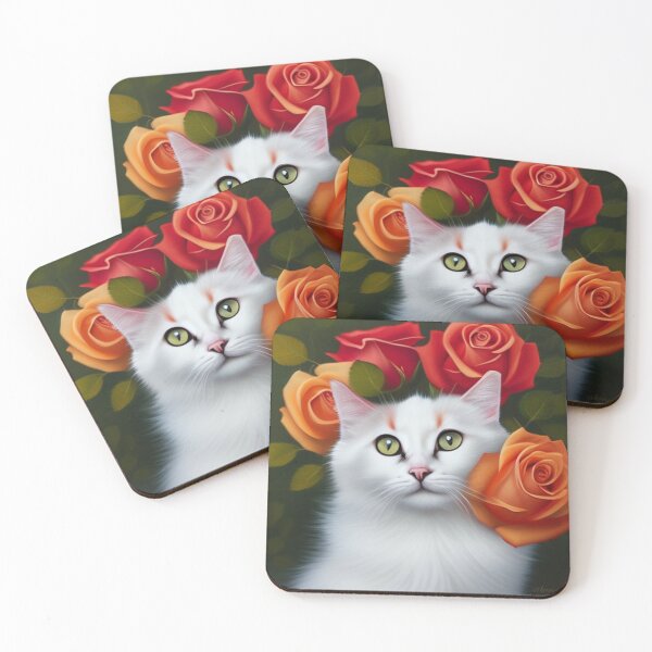 Item preview, White Cat with Rose  designed and sold by AnimateSpring.