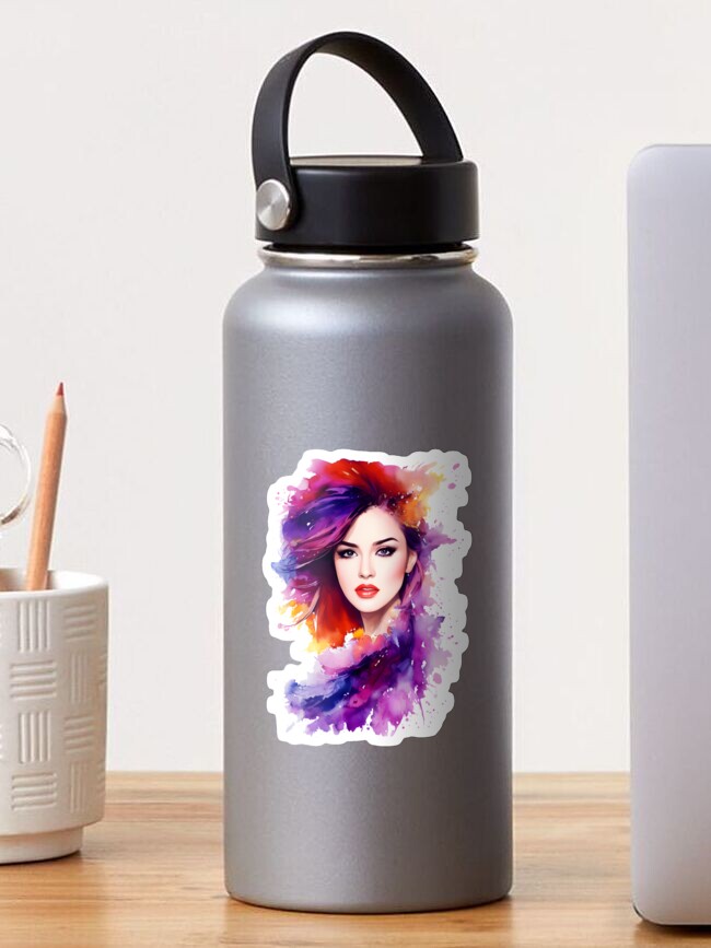 Abstract water color of Pretty young woman splatter water colors Sticker  for Sale by Infinitelypink