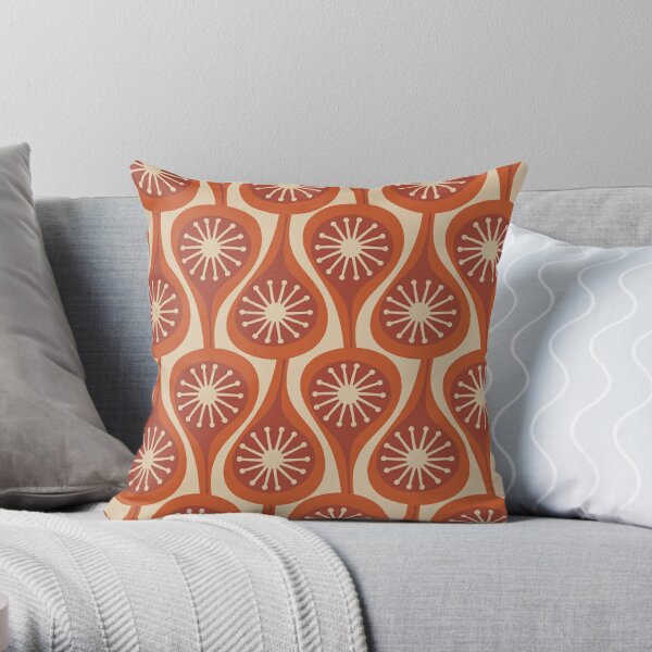 Burnt Orange Geometric Design Throw Pillow Cover Mid Century