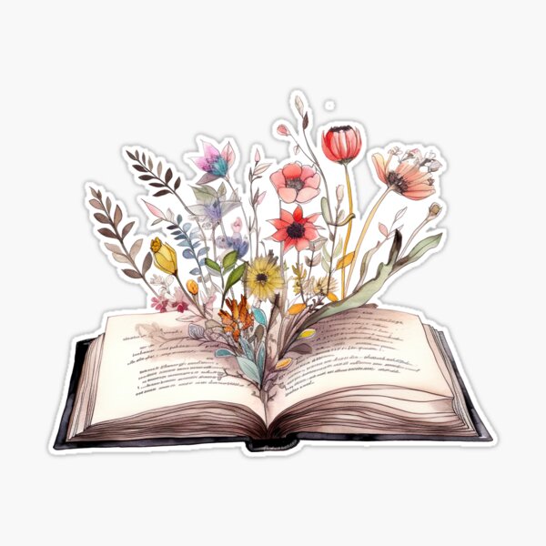 Vintage Book Stack and Flowers, Love Reading Sticker for Sale by Welly33