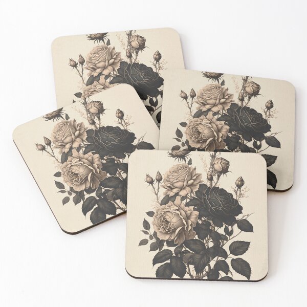 Item preview, Black and Beige Antique Roses designed and sold by Heather Maree Design Studio.