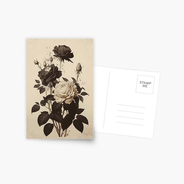 Item preview, Ivory and Black Vintage Roses designed and sold by Heather Maree Design Studio.