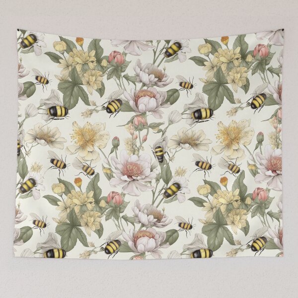 Item preview, Bees and Yellow Wild Flowers designed and sold by ArTeaCupcake.