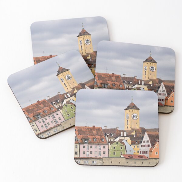 Item preview, Historical town hall clock tower and colorful old buildings in Regensburg Germany designed and sold by goceris.