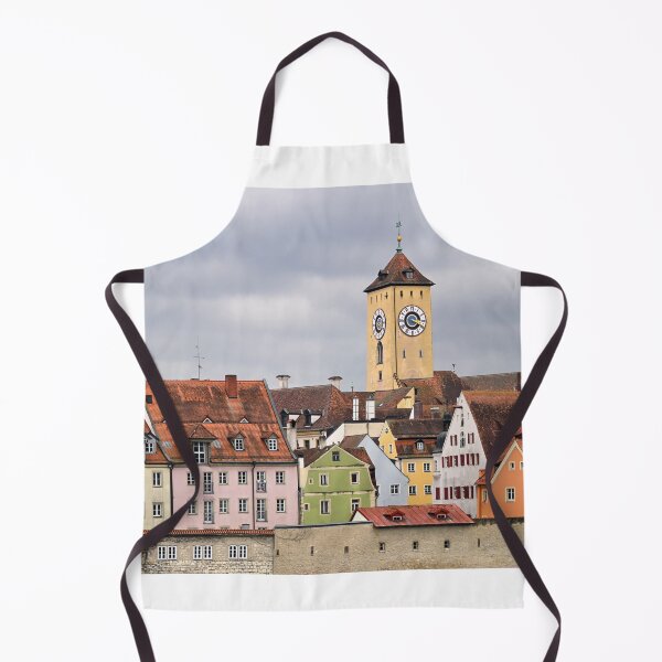 Item preview, Historical town hall clock tower and colorful old buildings in Regensburg Germany designed and sold by goceris.