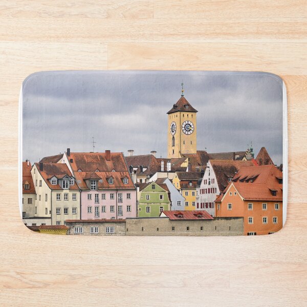 Item preview, Historical town hall clock tower and colorful old buildings in Regensburg Germany designed and sold by goceris.