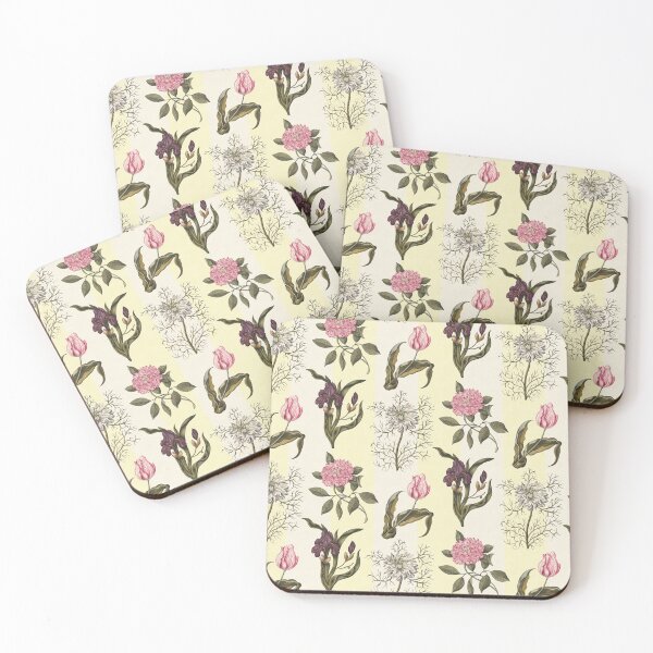 Item preview, Vintage Garden Flowers Yellow Stripes designed and sold by AntiqueImages.