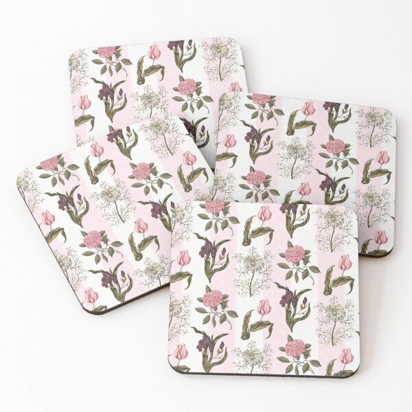 Item preview, Vintage Garden Flowers Pink Stripes designed and sold by AntiqueImages.