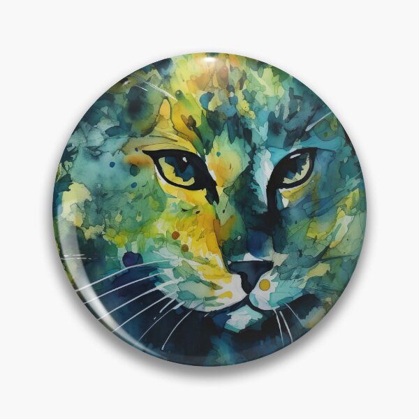 Artikelvorschau, Feline Dreams: Blaue und gelbe abstrakte Aquarellmalerei einer Katze entworfen und verkauft von Paintings By Simon .