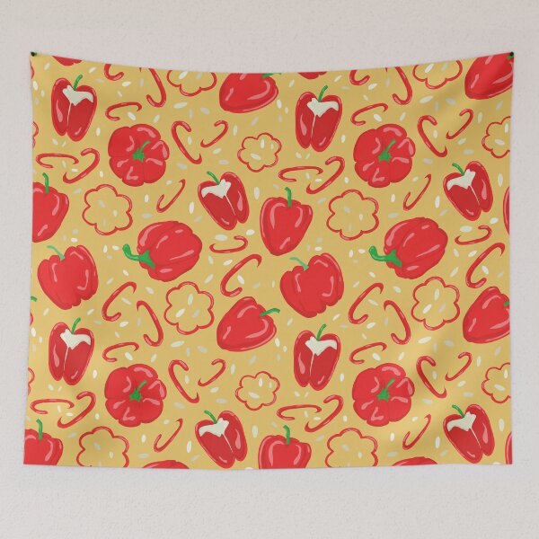 Item preview, Pepperific Fiesta : red peppers, vegetables on a yellow background  designed and sold by EricaHarwig.