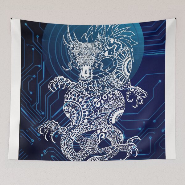 Item preview, Techno White Dragon - Space Dragon - Blue and White Fantasy Chinese Dragon designed and sold by The Red Nox.