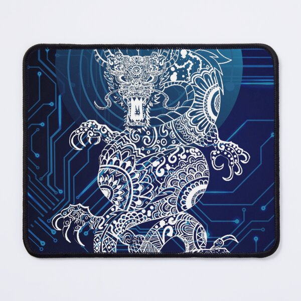 Item preview, Techno White Dragon - Space Dragon - Blue and White Fantasy Chinese Dragon designed and sold by The Red Nox.