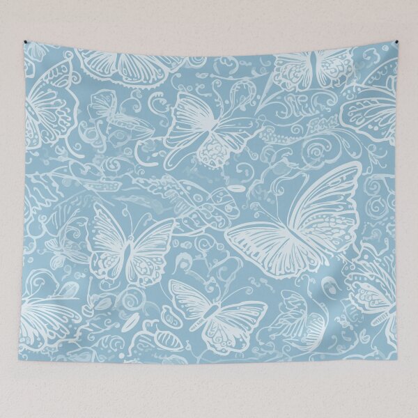 Item preview, Fluttering Beauty: White Butterfly Outlines on a Blue Background designed and sold by Timothy Redman.