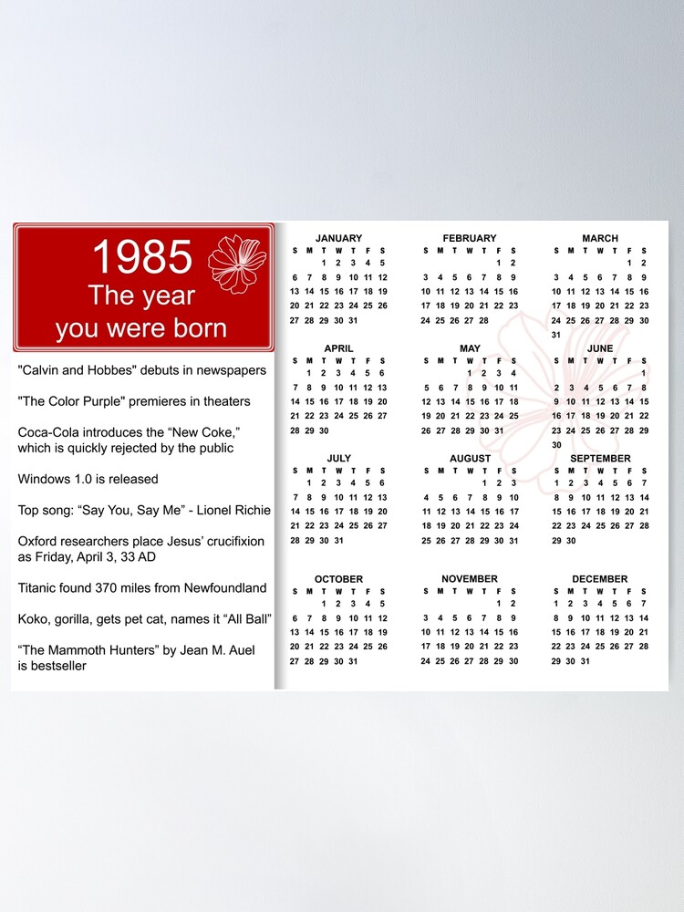 Happy Birthday Born in 1985 Calendar Poster | Poster